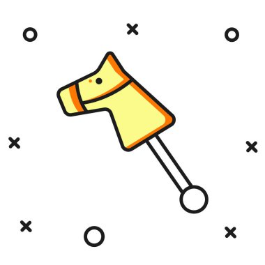 Doldurulmuş oyuncak at simgesi beyaz arkaplanda izole edilmiş. Düz çizgili, gölgeli. Vektör.