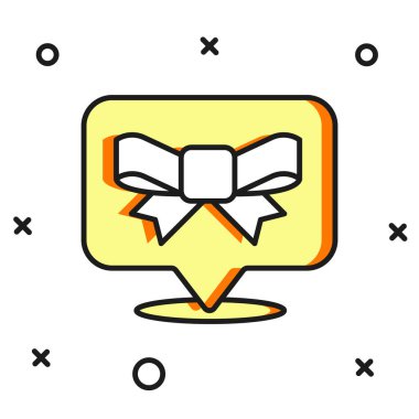 Hediye yayı simgesi beyaz arkaplanda izole edildi. Düz çizgili, gölgeli. Vektör.