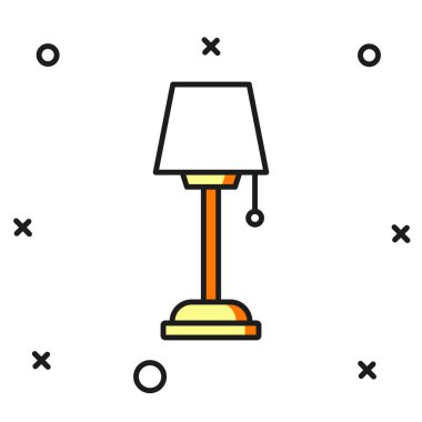 Doldurulmuş döşeme lambası simgesi beyaz arkaplanda izole edildi. Düz çizgili, gölgeli. Vektör.