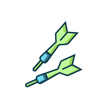 Doldurulmuş Dart ok simgesi beyaz arkaplanda izole edildi. Düz çizgili, gölgeli. Vektör.