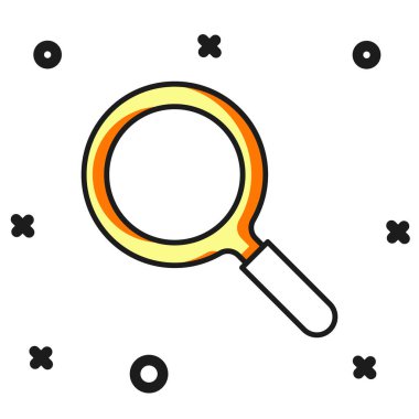 Beyaz arkaplanda izole edilmiş ana hatlı büyüteç simgesi. Arama, odaklanma, yakınlaştırma, iş sembolü. Düz çizgili, gölgeli. Vektör.