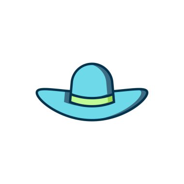 Beyaz arka planda izole edilmiş zarif kadın şapka ikonu. Düz çizgili, gölgeli. Vektör.