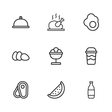 Karpuz kahvesi bardağını şişe şaraba çevir. Dondurma, çırpılmış yumurta tepside pişmiş hindi ya da tavuk ve tavuk ikonu ile kaplanmış. Vektör.