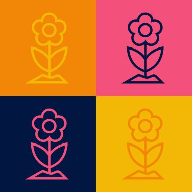 Pop sanat çizgisi çiçek simgesi renk arkaplanında izole edildi. Vektör.