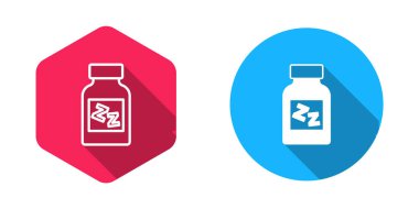 Uzun gölgeli uyku hapı ikonu doldurulmuş ve ana hatlarıyla belirtilmiş. Vektör.