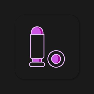 Doldurulmuş kurşun ikonu siyah arkaplanda izole edildi. Düz çizgili, gölgeli. Vektör.