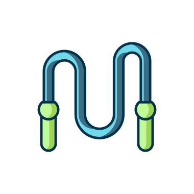 Beyaz arkaplanda izole edilmiş ana hatlı atlama ipi simgesi. İp atlıyorum. Spor malzemeleri. Düz çizgili, gölgeli. Vektör.