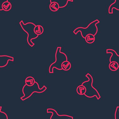 Kırmızı çizgi, insan mide sağlığı ikonu siyah arka planda kusursuz desen izole etti. Vektör.