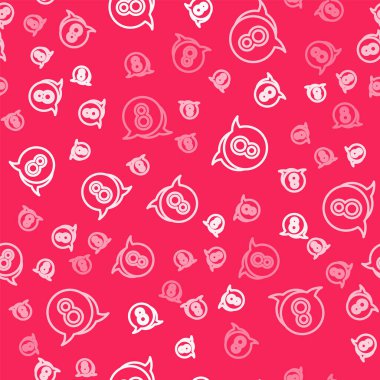 Beyaz çizgi 8 Mart konuşma baloncuğu simgesinde kırmızı arkaplanda izole edilmiş kusursuz desen. Uluslararası Mutlu Kadınlar Günü. Vektör.