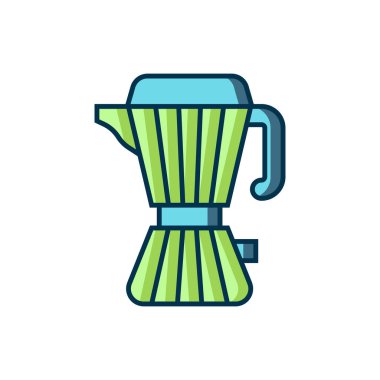 Beyaz arka planda izole edilmiş kahve makinesi moca pot ikonu. Düz çizgili, gölgeli. Vektör.