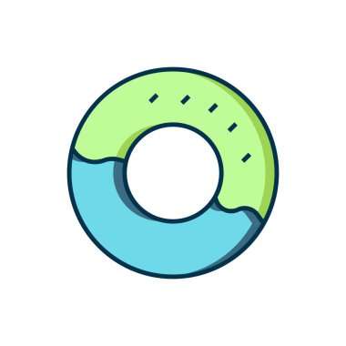 Beyaz arka planda izole edilmiş tatlı jöleli donut. Düz çizgili, gölgeli. Vektör.