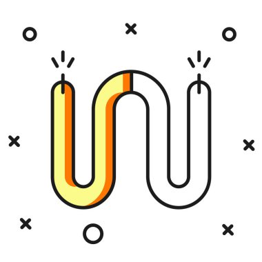 Doldurulmuş elektrik kablo simgesi beyaz arkaplanda izole edildi. Elektrik kablosu. Düz çizgili, gölgeli. Vektör.