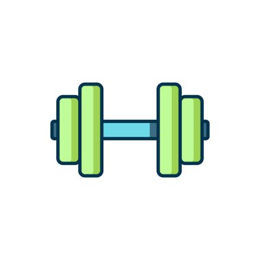 Doldurulmuş Dumbbell simgesi beyaz arkaplanda izole edildi. Kas kaldırma, fitness halteri, spor malzemeleri. Düz çizgili, gölgeli. Vektör.