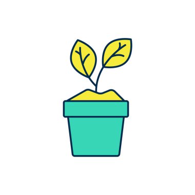 Doldurulmuş bitki özü beyaz arkaplanda izole edilmiş tencere simgesi. Tencerede yetişen bir bitki. Saksı bitkisi işareti. Vektör.