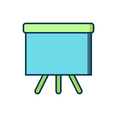 Beyaz arkaplanda izole edilmiş ana hatlı yazı tahtası simgesi. Okul karatahtası. Düz çizgili, gölgeli. Vektör.