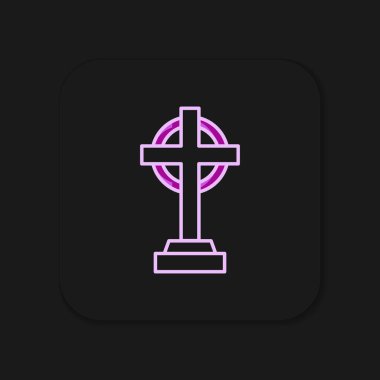 Tombstone ana hatlarını, siyah arkaplanda izole edilmiş çapraz simgelerle doldurdu. Mezar ikonu. Mutlu Cadılar Bayramı Partisi. Düz çizgili, gölgeli. Vektör.