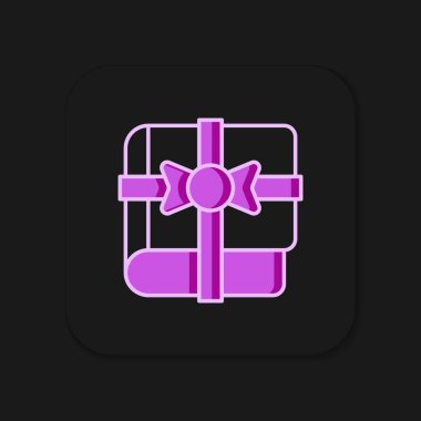 Kitap ana hatlarını siyah arkaplanda izole edilmiş bir hediye simgesi olarak doldurdu. Düz çizgili, gölgeli. Vektör.