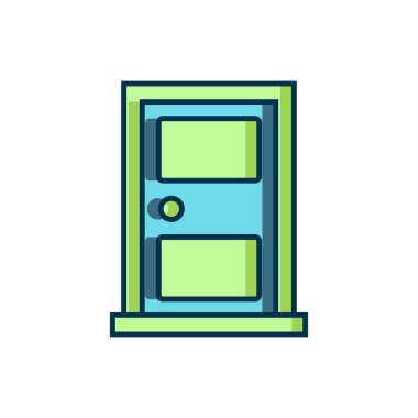 Doldurulmuş dış hat kapalı kapı simgesi beyaz arkaplanda izole edildi. Düz çizgili, gölgeli. Vektör.