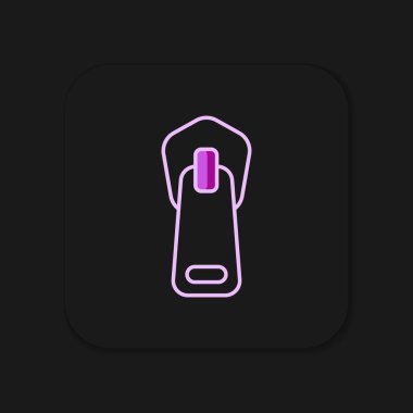 Siyah arkaplanda izole edilmiş ana hatlı fermuar simgesi. Düz çizgili, gölgeli. Vektör.