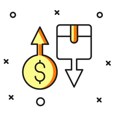 Doldurulmuş Vergi karton kutu simgesi beyaz arkaplanda izole edildi. Kutu, paket, paket işareti. Teslimat ve ambalaj. Düz çizgili, gölgeli. Vektör.