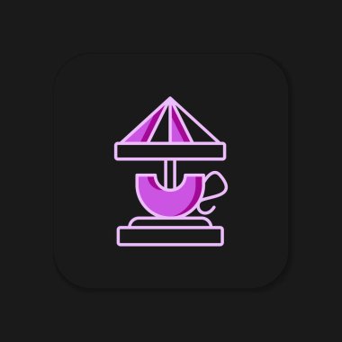 Siyah arkaplanda izole edilmiş ana hatlı atlıkarınca simgesi. Eğlence parkı. Çocuklar için eğlence parkı, eğlence parkı. Düz çizgili, gölgeli. Vektör.