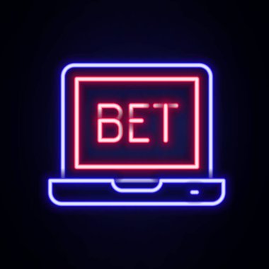 Parlayan neon hattı çevrimiçi bahis ikonu tuğla duvar arka planında izole edildi. Spor bahisçisi. Online bahis para kazandırır. Renkli taslak konsepti. Vektör.
