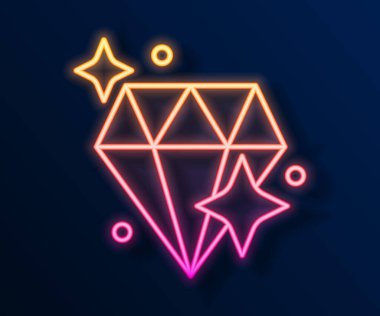 Parlayan neon çizgisi simgesi siyah arkaplanda izole edildi. Mücevher sembolü. Mücevher taşı. Vektör.