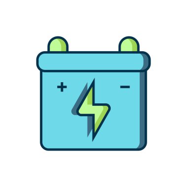 Doldurulmuş araba aküsü simgesi beyaz arka planda izole edilmiş. Akümülatör bataryası enerji ve elektrik akümülatörü bataryası. Düz çizgili, gölgeli. Vektör.