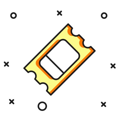 Doldurulmuş ana hatlı sirk bileti simgesi beyaz arka planda izole edildi. Eğlence parkı. Düz çizgili, gölgeli. Vektör.