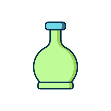 Beyaz arkaplanda izole edilmiş iksir ikonu ile ana hatları doldurulmuş. Sihirli iksirli matara. Mutlu Cadılar Bayramı Partisi. Düz çizgili, gölgeli. Vektör.