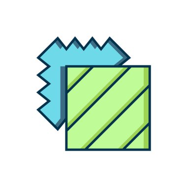 Beyaz arka planda izole edilmiş ana hatları doldurulmuş tekstil ikonu. Kumaş özellikleri. Düz çizgili, gölgeli. Vektör.