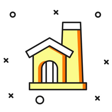 Ana hatları doldurulmuş Smithy atölye içi ikonu beyaz arka planda izole edilmiş. Düz çizgili, gölgeli. Vektör.