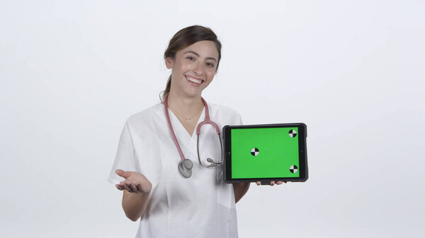 Female Doctor Turning Folding Arms While Smiling Moving Them White Royalty Free Stock Photos