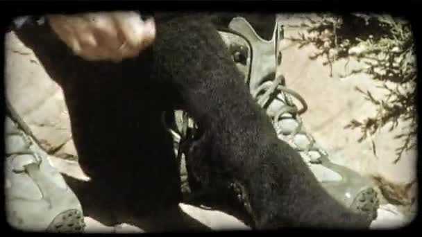 Una donna si mette le scarpe. Clip video stilizzato vintage . — Video Stock