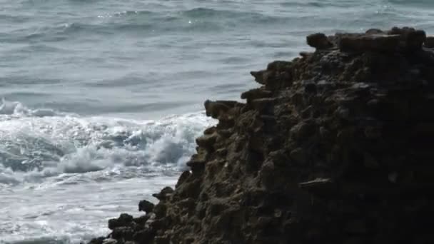 Felsruine bei caesarea an der Mittelmeerküste — Stockvideo