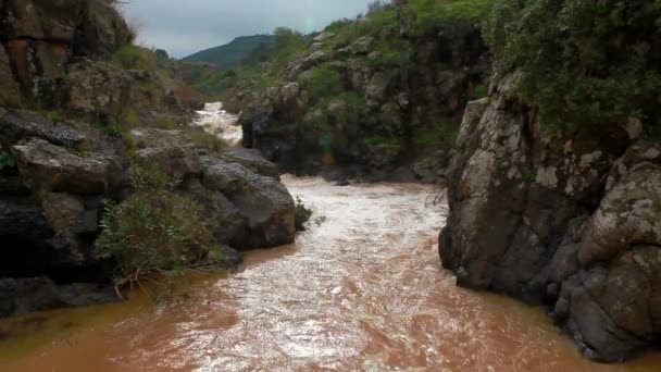 Stock Footage des rives rocheuses d'une rivière envasée en Israël . — Video