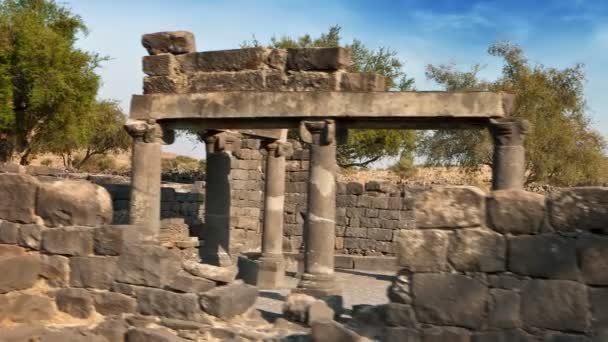 Estructura de la pared de piedra en Korazim — Vídeos de Stock