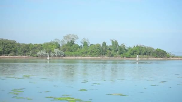 Passage d'un plan d'eau et d'arbres en Italie . — Video