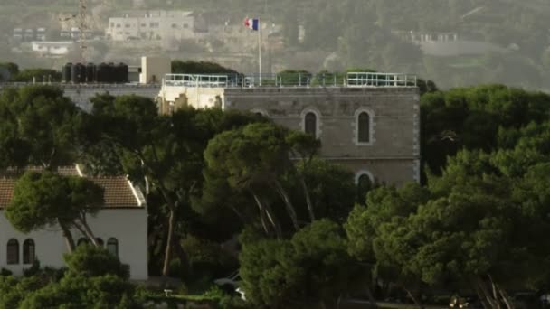 Jerusalem ağaçlar ve İsrail rüzgarda Bayraklarda — Stok video