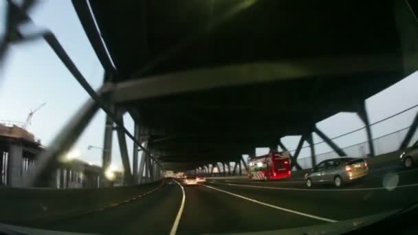 Driving on Dual Level Bridge — Stock Video