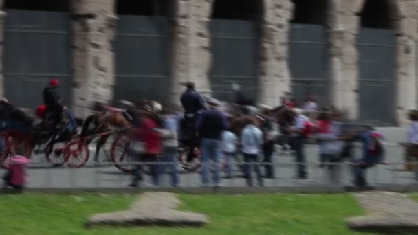 Paard getrokken rijtuigen in Rome — Stockvideo