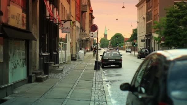 Street in Copenhagen at dusk — Stock Video