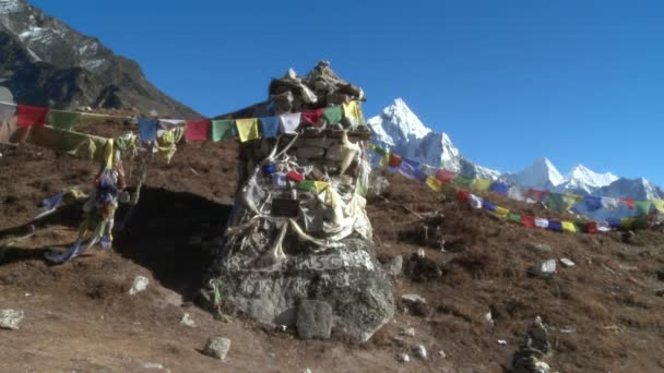 Boeddhistische Gebedsvlaggen in de Himalaya — Stockvideo