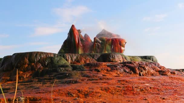 Rocas y chorros de agua en Fly Geyser en Nevada — Vídeo de stock