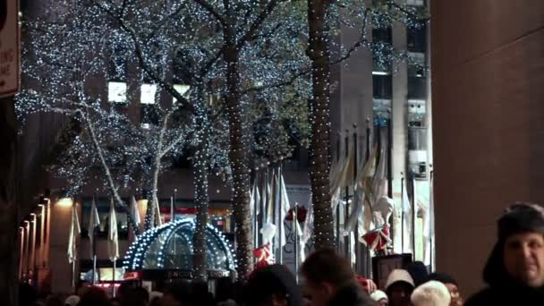 Julgran dekorerad med ljus i New York — Stockvideo
