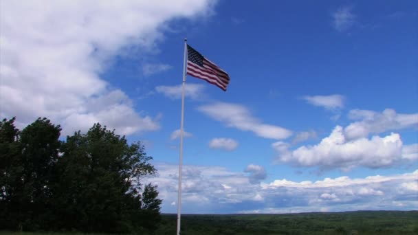 Una bandiera americana che soffia nel vento — Video Stock