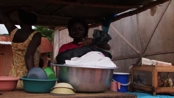 Dos mujeres trabajando detrás de una mesa — Vídeos de Stock