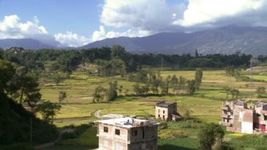 Çiftlik manzara evleri Nepal yamalari ile