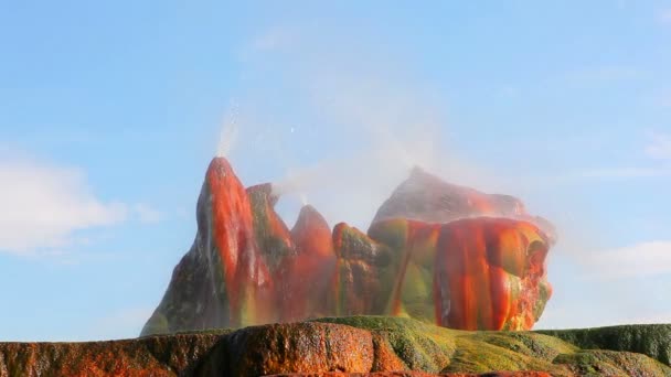 Niebla volando de rocas extrañas y lisas en Fly Geyser — Vídeos de Stock