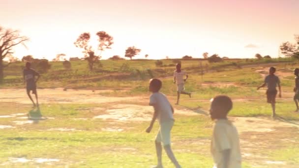Дети играют в футбол на полях Кении, Африка . — стоковое видео